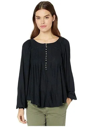 Free People Black Cotton Blend Long Sleeve Ladies Top Size S ✨ thumbnail 1