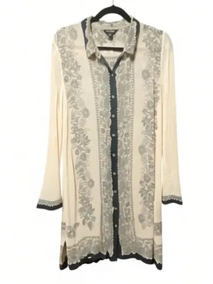 Lucky Brand Chiffon sheer Lace print Kimono Coverup Coastal boho resortwear thumbnail 4