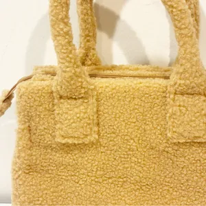 J. Crew‎ Small Tan Sherpa Structured Mini Tote Bag Fleece NEW thumbnail 2