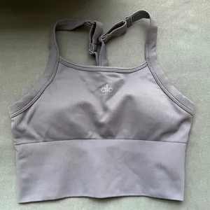 Alo Yoga Seamless Ribbed Favorite Bra Tank Fog S thumbnail 2