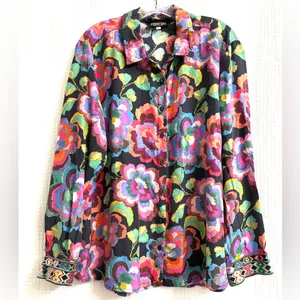 Johnny was workshop calanthe button down shirt top silk floral sz XL thumbnail 2