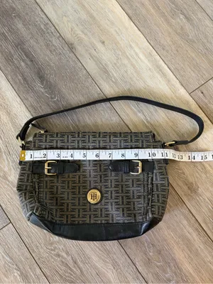 Tommy Hilfiger Vintage Brown & Black Monogram Leather Shoulder Bag thumbnail 7