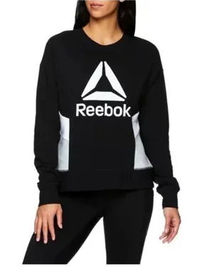 Reebok Black Sweatshirt Sz L White Logo & Side Panels Long Sleeves Athletic thumbnail 1