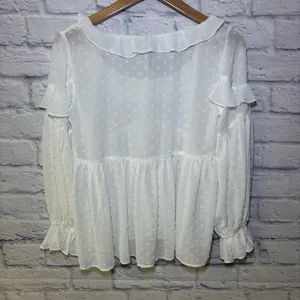 Anthropologie Ruffle Mesh Women’s Long Sleeve Blouse Swiss Dot Sheer Size Small thumbnail 7