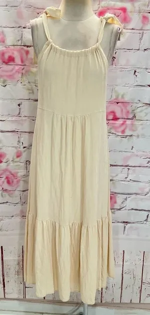 🔥🔥5 for $25🔥🔥 Lulus Sleeveless Tie Ribbon Shoulder Ruffled Cream Maxi Dress thumbnail 1