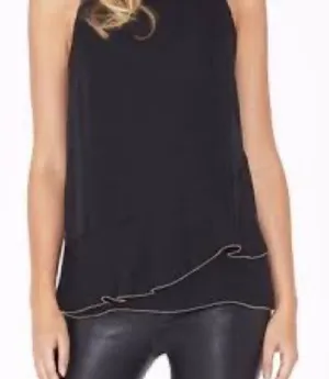 Parker Sleeveless Halter Roslyn Top - Black with Gold Trim, NWT thumbnail 1