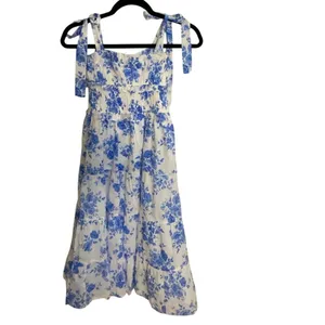 Altar'd State Tie Shoulder Blue and white midi dress size XS thumbnail 2