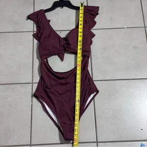 Charmo Women Maternity‎ Burgundy Ribbed Swimsuit One Piece size L thumbnail 10