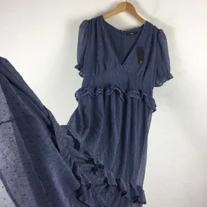 NWT Lulus Know Your Heart Midi Dress Medium Dusty Blue Polka Dot Ruffled thumbnail 15