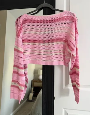 Shein Crochet Long Sleeve Top Pink thumbnail 1