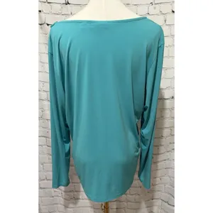 Susan Graver QVC Teal Liquid Knit Asymmetrical Cascading Ruffle Top Size Large thumbnail 3