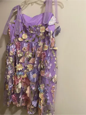 Womens L Large 42” Lavender Purple Mini Dress Embroidered Flowers Allover Fairy thumbnail 10