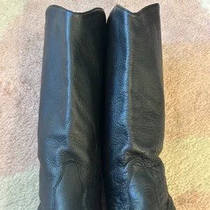 VTG‎ Bootalinos Black Leather Western Boots Mid-Calf Cowboy Riding Style Retro thumbnail 3