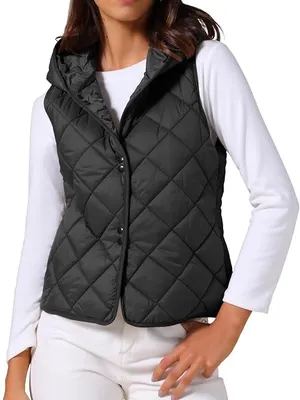 #79 NWT Allegra K Women Casual Quilted Button Down Hooded Puffer Vest Size M thumbnail 1