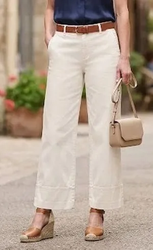 LOFT Ivory Wide Leg High Rise Trouser Pants Cotton Cuffed Office Siren Size 8 thumbnail 1