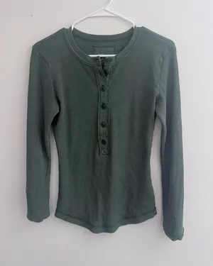 Aerie Ribbed Long Sleeve Top Green thumbnail 1