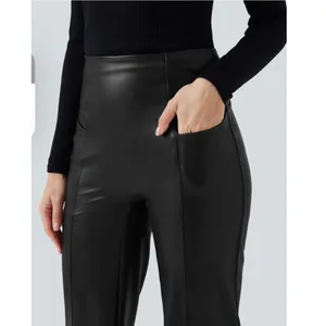 Halara XL High Waisted Tummy Control Stretchy PU Fleece Casual Flare Pants NWOT thumbnail 4