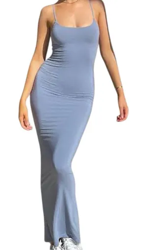 White Fox Boutique Women’s Sz S Steel Gray Blue Most Popular Body Con Maxi Dress thumbnail 1