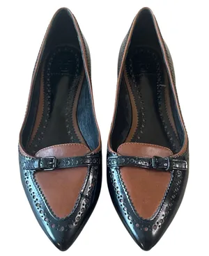 Tory Burch Darlene Two-Tone‎ Wingtip Pointed Toe Leather Flats 8.5 thumbnail 1
