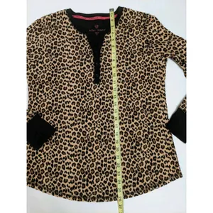 Betsey Johnson Henley Leopard Pajama Sleep Shirt Top Sz M 90s Chic Lounge Casual thumbnail 3