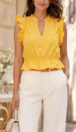 NEW BB Dakota Revolve Are You Frill‎ Top Yellow Size NWT Flirty Ruffle S Cottage thumbnail 1