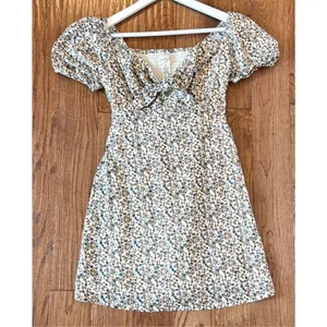 Jessica Simpson floral puff sleeve tie bust mini dress small thumbnail 9