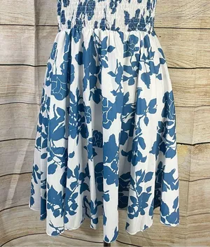 SheIn floral halter shirred waist A-line blue dress womens Size Large thumbnail 7