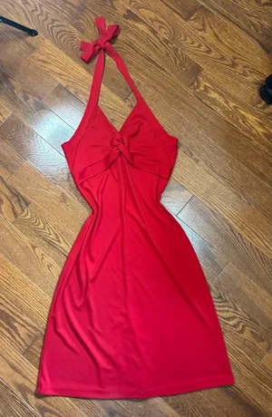 Y2K Perseption red halter neck knot red dress size M/S thumbnail 5