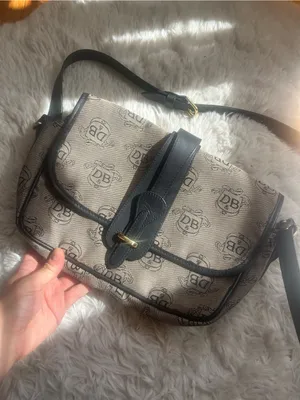 Dooney & bourke vintage gray and black monogram fabric shoulder bag thumbnail 2