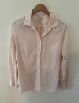 J.Crew Striped Button Up Shirt Pink White Cotton Casual‎ Long Sleeve Size M thumbnail 1