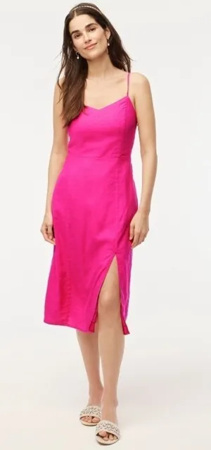 J crew pink linen-blend slip‎ midi dress size 14 thumbnail 1