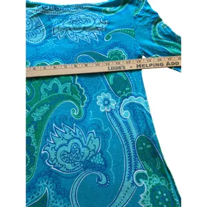 Tori Richard Honolulu XXS Blue Green Paisley Tunic Dress Bell Sleeve Stretch thumbnail 5