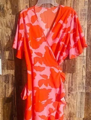 Plus size casual dress women's floral print short sleeve surplice neck ruffle 60 thumbnail 1