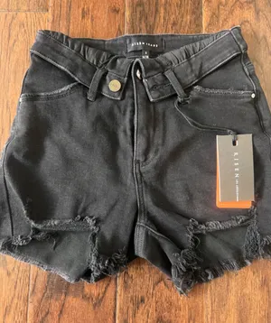 Risen Jeans Black Distressed Crossover Denim Shorts Size‎ Small NWT thumbnail 1