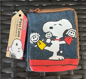 Peanuts Blue Denim Pass Case with Button and Zipper close thumbnail 1