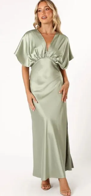 Petal & Pup Ricki Sage Green Satin Maxi Dress XS thumbnail 1