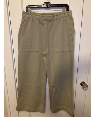 Mate The Label Organic Fleece Wide Leg Pant Heather Flax X-Large MSRP $138 thumbnail 1