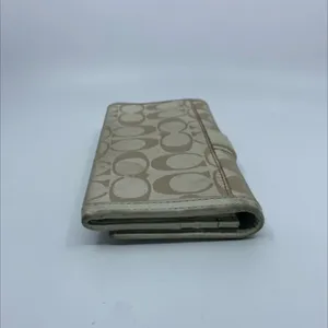 Coach Signature C Buckle Flap Beige Cream Canvas Leather Wallet thumbnail 3