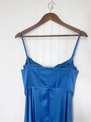 ASTR the Label Cannes Blue Satin Corset Maxi Dress Medium Wedding Guest Bustier thumbnail 5