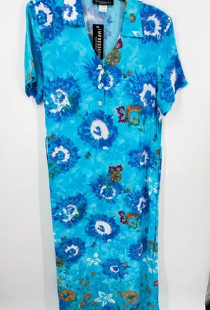 NWT Impressions Floral Maxi Shift Short Sleeve Dress Side Slit Tie Belt Large thumbnail 1