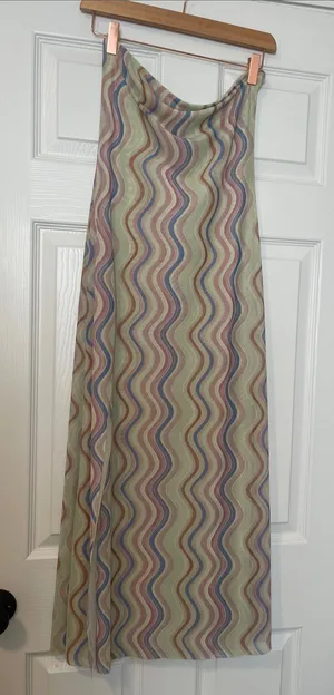 ZARA NWT Wavy Print Mesh Maxi Slip Dress in Pastel Greens and Pinks thumbnail 1