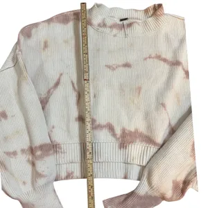 Free People Tie Dye Cropped‎ Ribbed Knit Pullover Sweater Mauve Cream Medium thumbnail 8