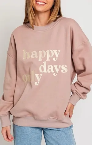 Le Lis Happy Days Only Embroidered Fleece Sweatshirt NWT S Oversized Cocoa Brown thumbnail 1
