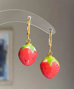 Handmade Kawaii retro fairy y2k ceramic strawberry earrings🍓🐛⭐️🌀 thumbnail 1