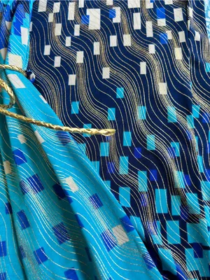 Women's size S dress with a blue mosaic print; no side slits. thumbnail 5