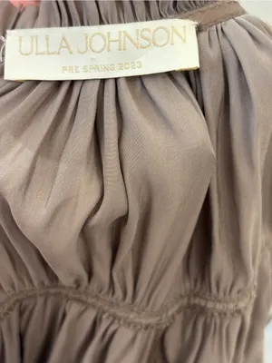 Ulla Johnson Elsa Mini Dress Mica Taupe Ruffled Tiered Satin Size Medium Large thumbnail 9