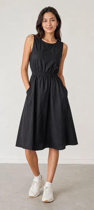 Samsung Kuho Plus Black Nylon Dress Button‎ Back Elastic Waist sz M Korean K-pop thumbnail 1