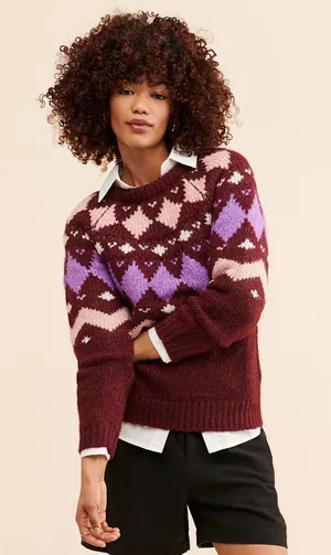 Vero Moda Womens Purple Filipa‎ Fair Isle Sweater, XL thumbnail 1