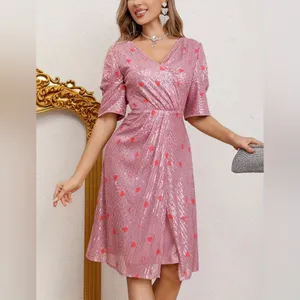 Faeriesty Glam Pink Sequin Midi Dress Sparkle Luxury Luxe Hearts Dance Party M thumbnail 7
