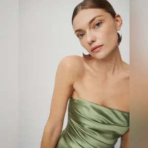 Reformation Barrow Artichoke Green Silk Strapless Cocktail Gown Size 2 NWT thumbnail 6